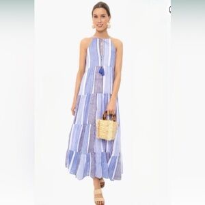 Oliphant Blue and White Striped Maxi Dress